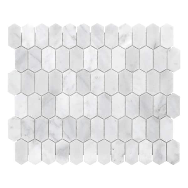 sunwings Long Hexagon White Carrara 12 in. x 10 in. Picket Marble Mosaic Floor and Wall Tile (10 Tiles, 8.4 sq. ft.)