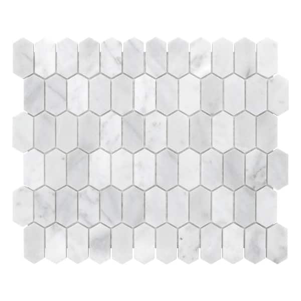 Long Hexagon White Carrara 12 in. x 10 in. Picket Marble Mosaic Floor and Wall Tile (10 Tiles, 8.4 sq. ft.)