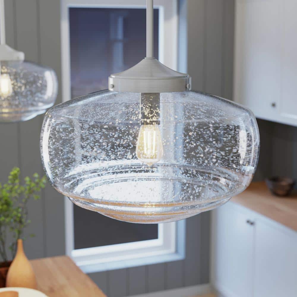 Saddle Creek 1 Light Brushed Nickel Large Pendant with Seeded Glass Shade Kitchen Light price history on PriceWatchPro