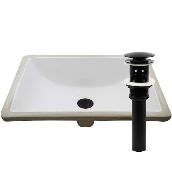 Novatto 20.25 in. Rectangular Undermount Porcelain Bathroom Sink in White with Overflow Drain in Matte Black