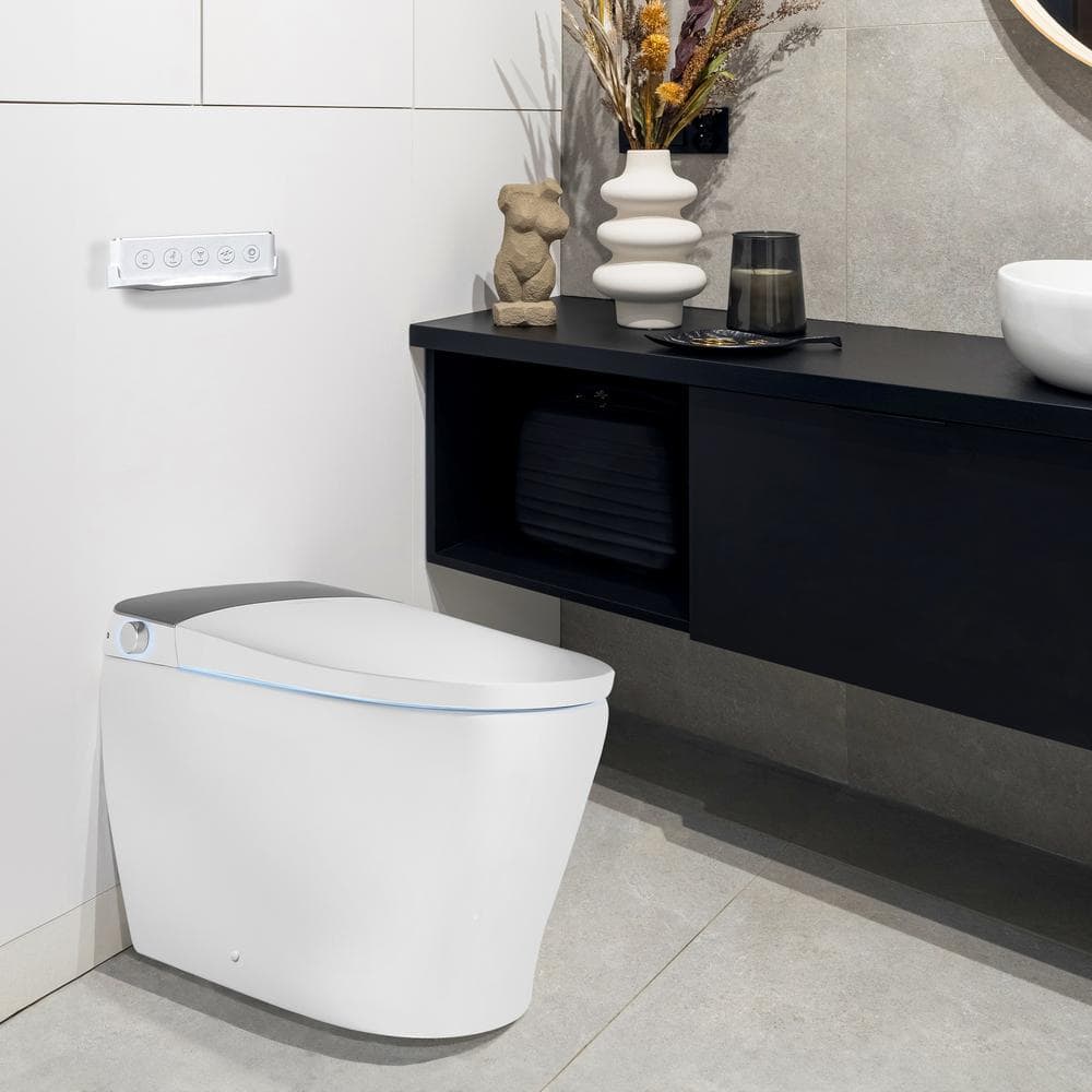 Elongated White Ceramic Smart Bidet Toilet with Heated Seat