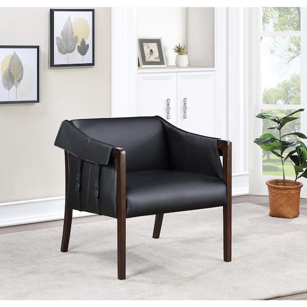OSP Home Furnishings Parkfield Accent Chair in Black Faux Leather with Walnut Frame