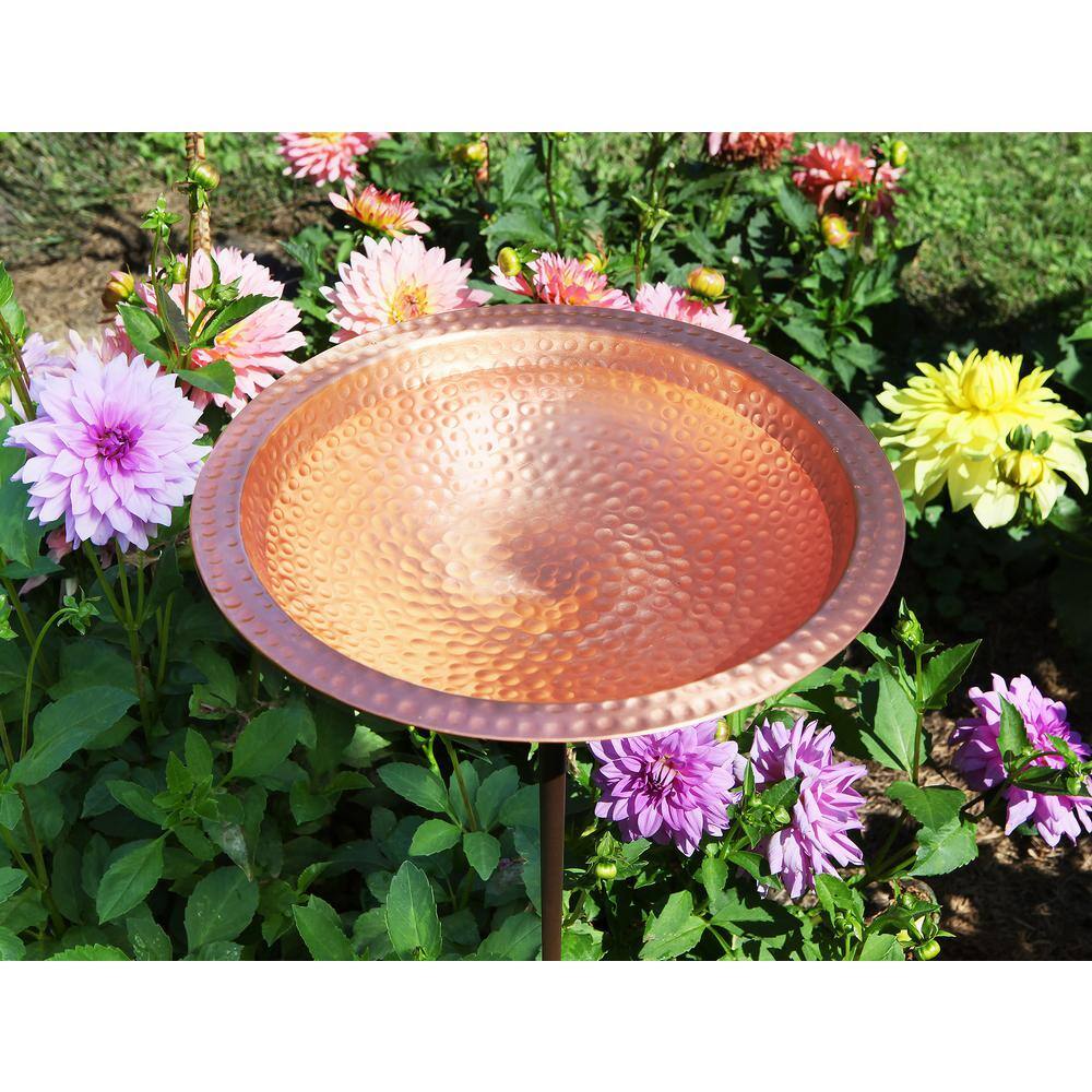 Hammered Copper Birdbath with Garden Stake