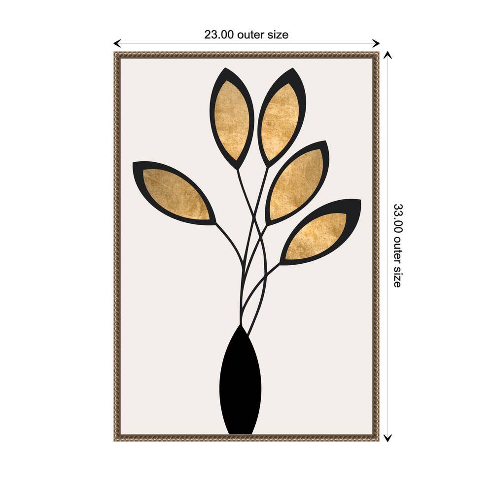 23"x33" Black and Gold Abstract Floral Canvas with Bronze Frame