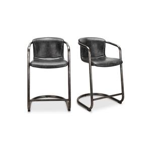 Galen 25 in. Onyx Black Leather Tubular Iron Legs Metal Counter Stool (Set of 2)