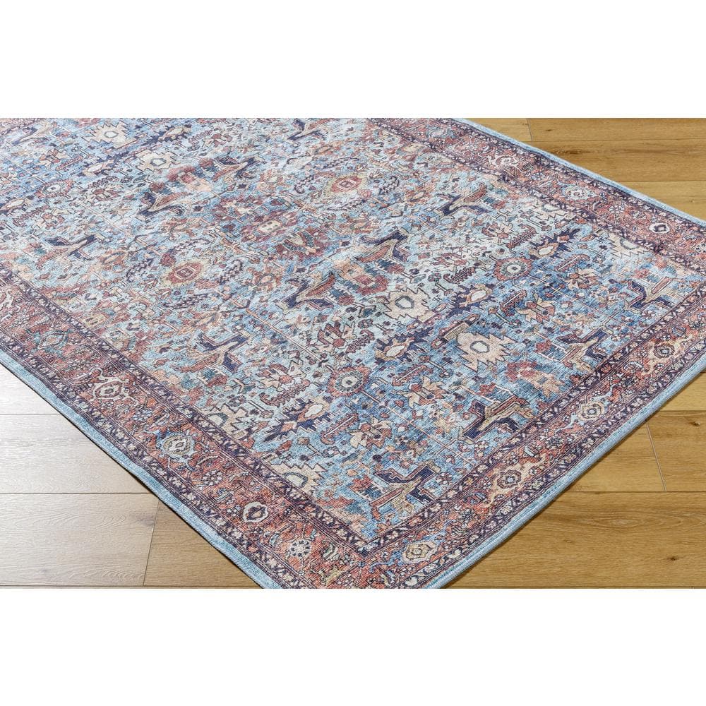 Georgina Blue and Beige Washable Synthetic Area Rug