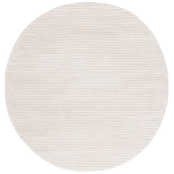 Neptune 7 ft. x 7 ft. Ivory/Beige Solid Striped Round Area Rug