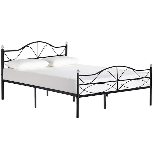 VECELO Queen Size Metal Platform Bed with Parisian Style Headboard and Footboard Underbed Storage Black 60 in. W