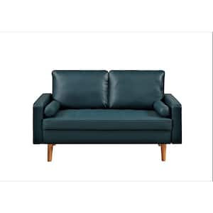 Rumaisa 57.87 in. Dark Ocean Blue Faux Leather 2-Seater Loveseat with Square Arm