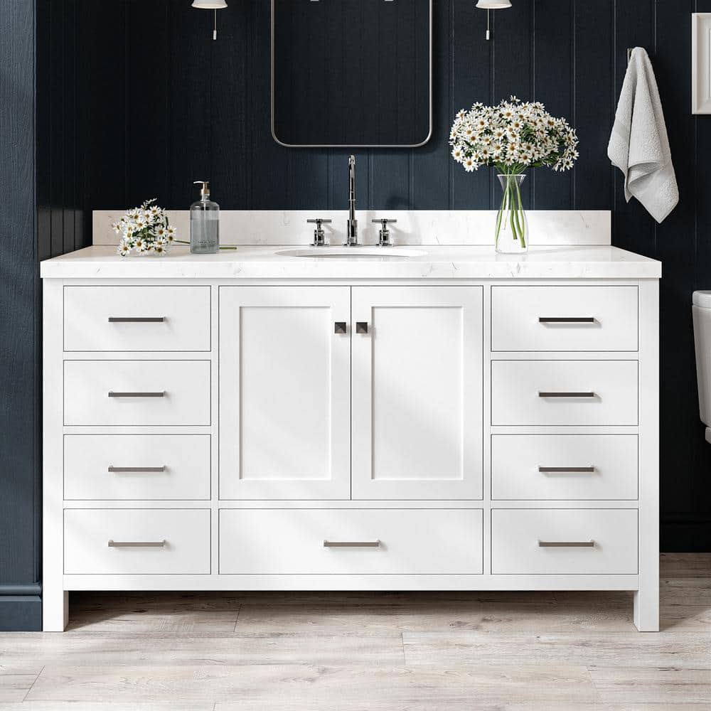 Cambridge 60" White Hardwood Freestanding Single Vanity Set