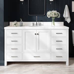 Cambridge 60.25 in. W x 22 in. D x 36 in. H Single Sink Freestanding Bath Vanity in White with Carrara Quartz Top