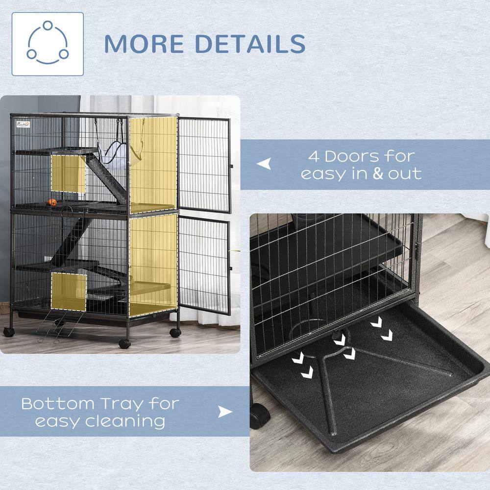 Silvery Gray 50" 5-Tier Steel Small Animal Cage with Hammock