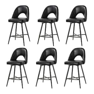 Thiago Modern Black Counter Height Bar Stools with Cutout Back and Metal legs Set of 6