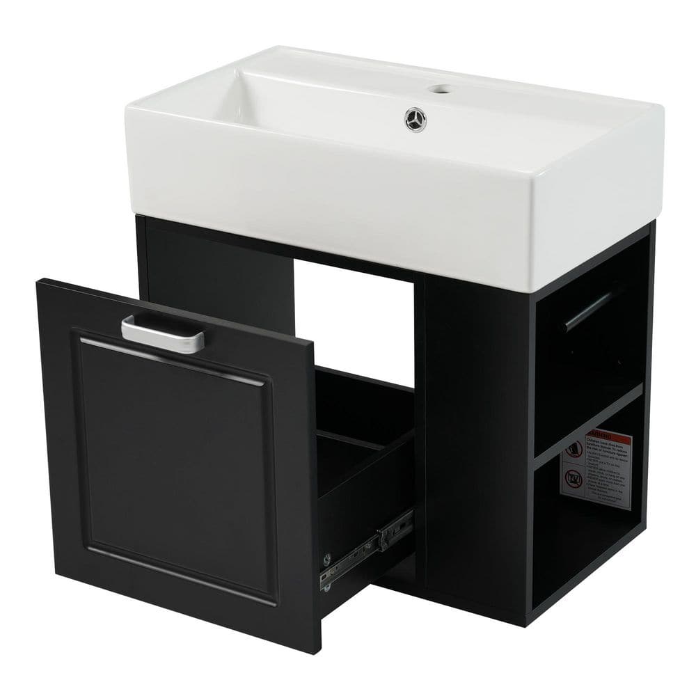 21.8 in. W Floating Black Bath Vanity with White Ceramic Top, Drawer, Adjustable Shelf, Paper Holder, Unassembled price history on PriceWatchPro