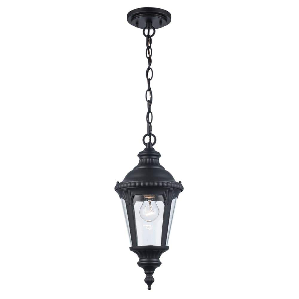 UPC 736916175883 product image for Commons 1-Light Black Hanging Outdoor Pendant Light Fixture with Seeded Glass | upcitemdb.com