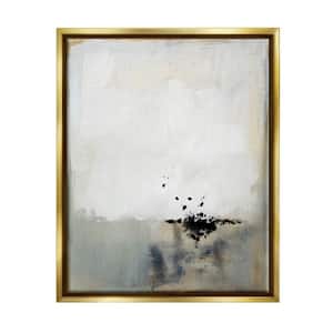 Neutral Beige Painting Black Ink Splatter by Victoria Barnes Floater Frame Abstract Wall Art Print 25 in. x 31 in.