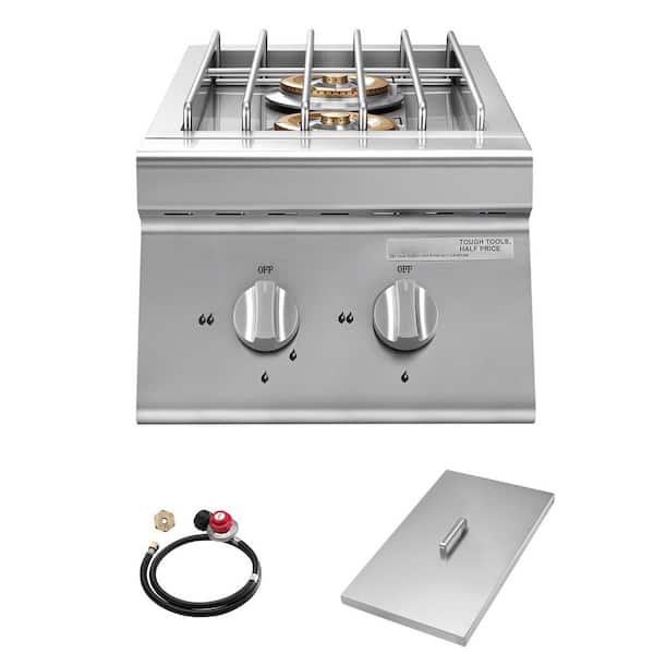 Double Grilling Side-Burners, 2 x 15, 000BTU Liquid Propane Side Burner for Outdoor Kitchen, Convertible to Natural Gas