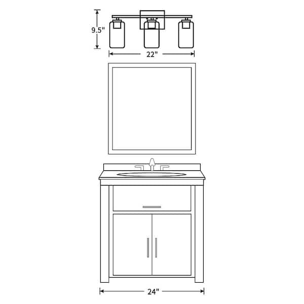 KAWOTI 22 in. 3-Light Brushed Nickel Vanity Light with Clear Glass