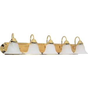 Ballerina 36 in. 5-Light Polished Brass Vanity Light with Alabaster Glass Shade