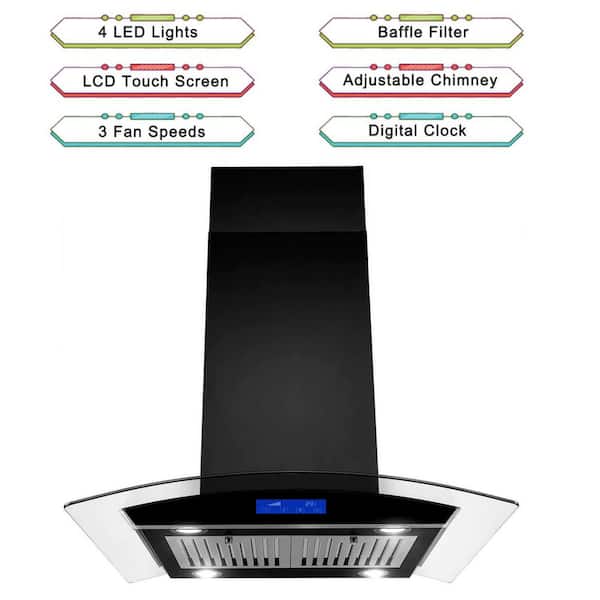 36 inch Stainless Steel Island Mount Range Hood 900CFM Tempered Glass With  LED Lights GM-H-800 - The Home Depot
