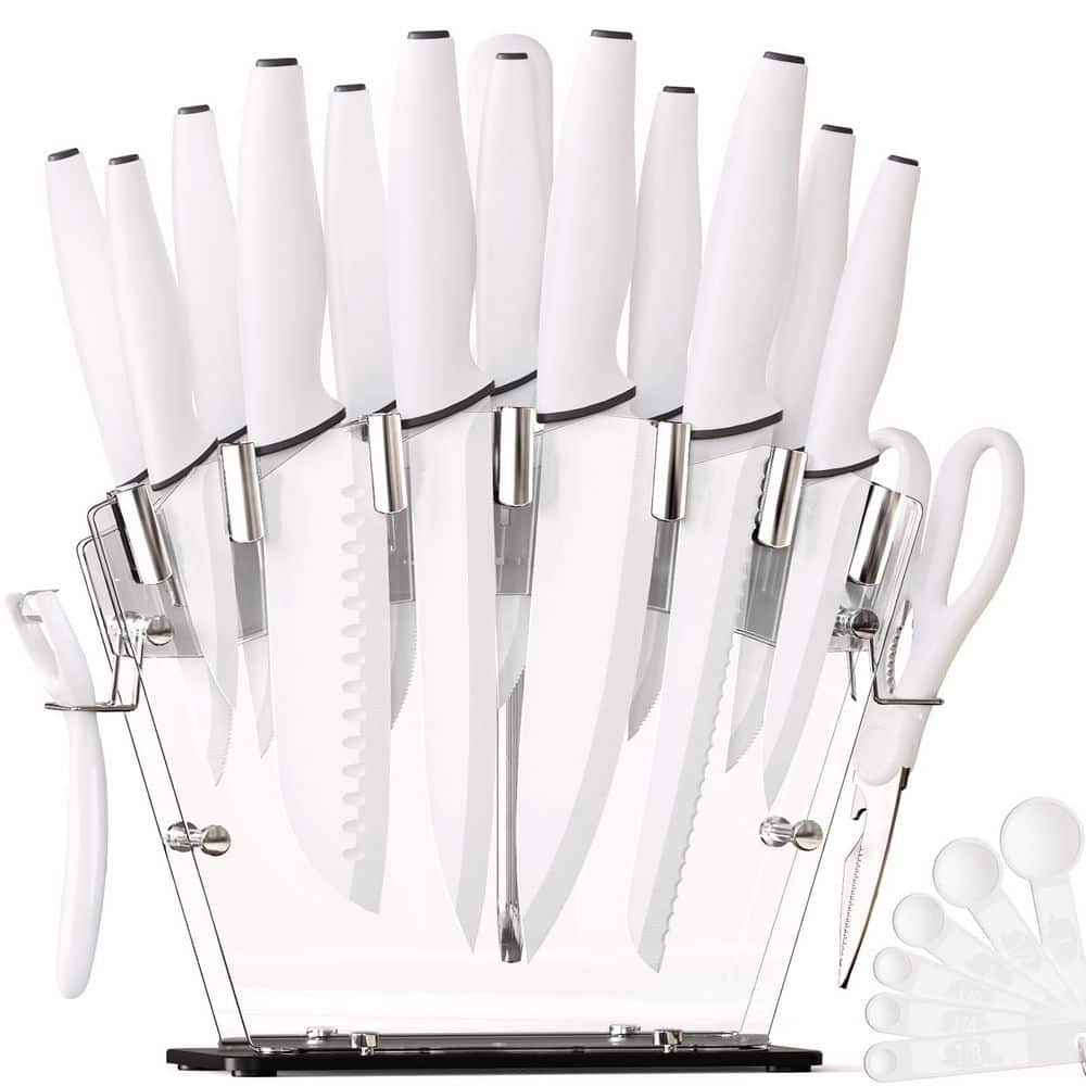 22-Piece White Stainless Steel Kitchen Knife Set with Clear Knife Block and Sharpener for Everyday Home Cooking price history on PriceWatchPro