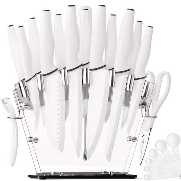 リホワイト 2セット Wudkey 22-Piece White Stainless Steel Kitchen Knife Set with Clear