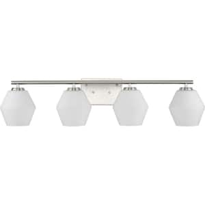 Copeland Collection 33 in. 4-Light Brushed Nickel Vanity Light with Etched Opal Glass Shades