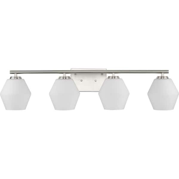 Copeland Collection 33 in. 4-Light Brushed Nickel Vanity Light with Etched Opal Glass Shades