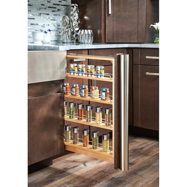 Rev-A-Shelf 3-in W x 30-in H 4-Tier Cabinet-mount Wood Pull-out Spice Rack  in the Cabinet Organizers department at