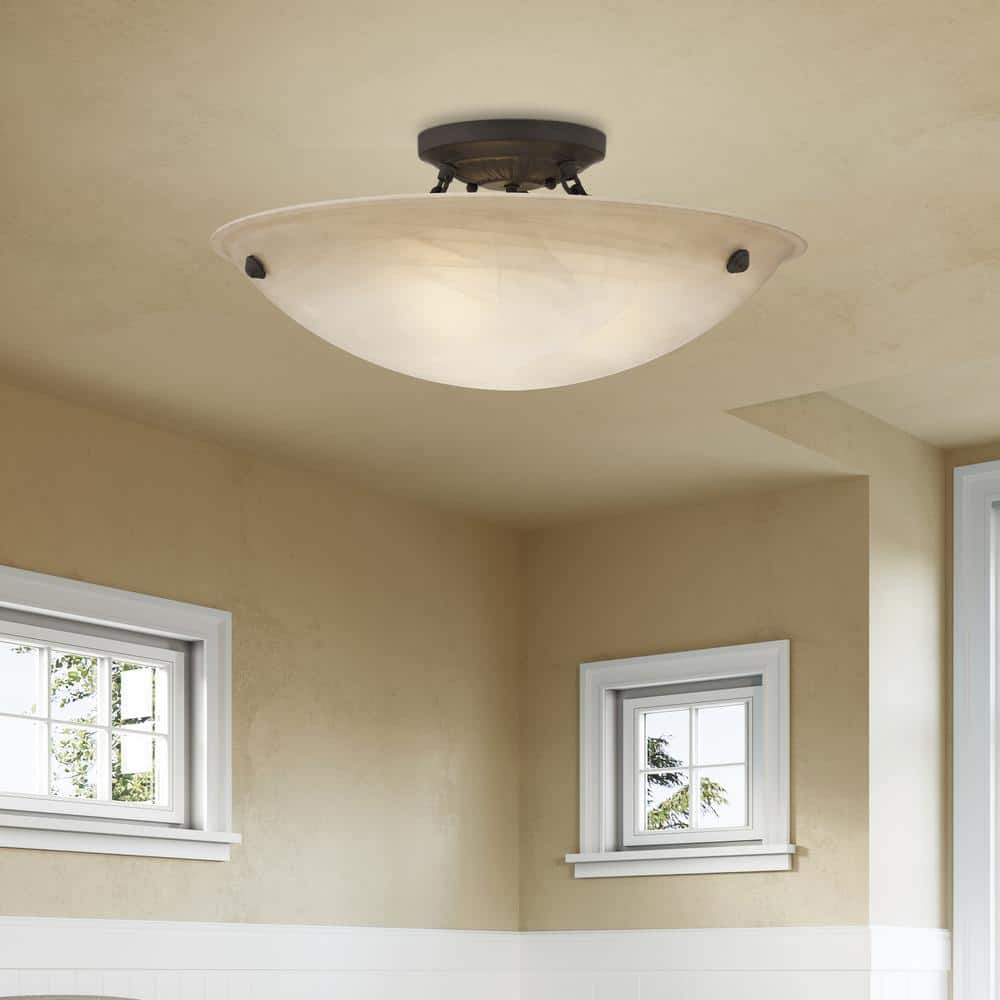 Honey Alabaster Glass Bronze 3-Light LED Semi-Flush Mount