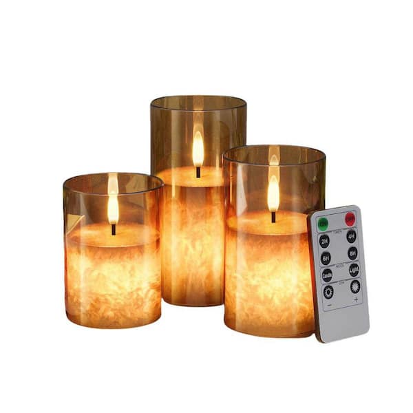 Ice Crystal 6 in. x 3 in. Gold Real Wax Glass LED Lantern with