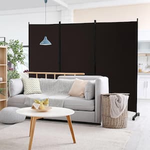 3-Panel Folding Room Divider 6Ft Rolling Privacy Screen withLockable Wheels Brown