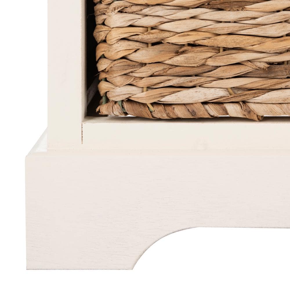 Distressed Cream Pine 6-Drawer Storage Unit with Wicker Baskets