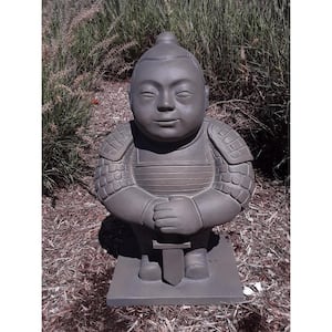 19 in. Tall Sculpting Grey Lightweight Concrete Sleeping Warrior with Sword Outdoor Garden Statue