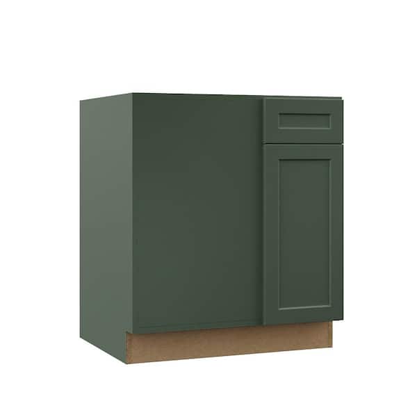 Hampton Bay Designer Series Melvern 30 in. W x 24 in. D x 34.5 in. H Assembled Shaker Blind Corner Base Kitchen Cabinet in Forest