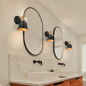 Modern Farmhouse Wall Light, 6 in. 1-Light Bathroom Black and Gold Bell Wall Sconce