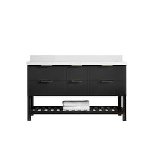 Catalina 60 in. W x 22 in. D x 36 in. H Double Sink Bath Vanity in Black with 2" White Quartz Top