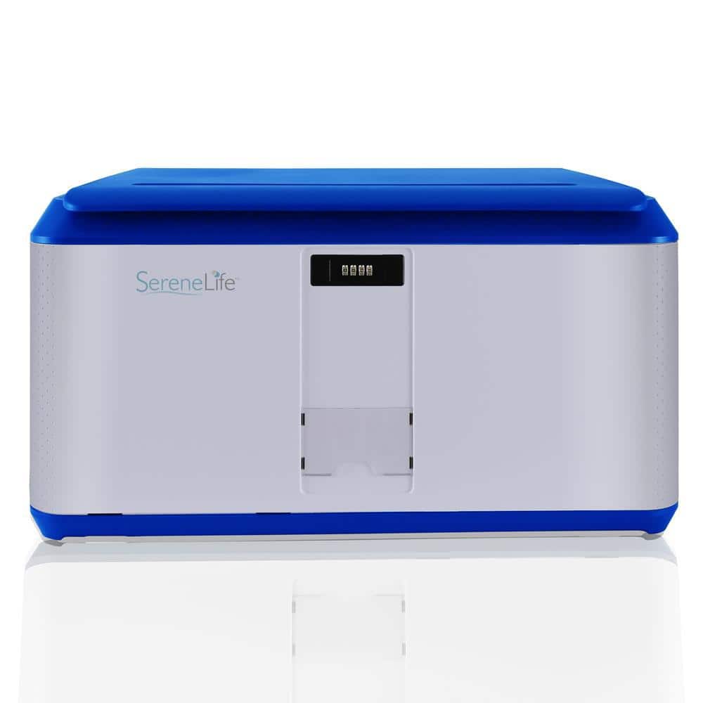SereneLife , 37 Gallon Capacity Locking Storage Container Bin Box,  Combination Lock, (White & Blue) 