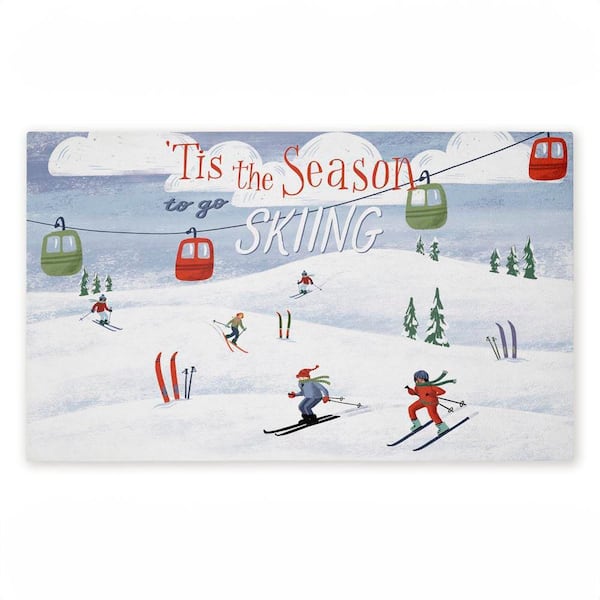 Tis the Season Ski Slopes White 18 in. x 30 in. Polyester Non-Slip Outdoor Door Mat