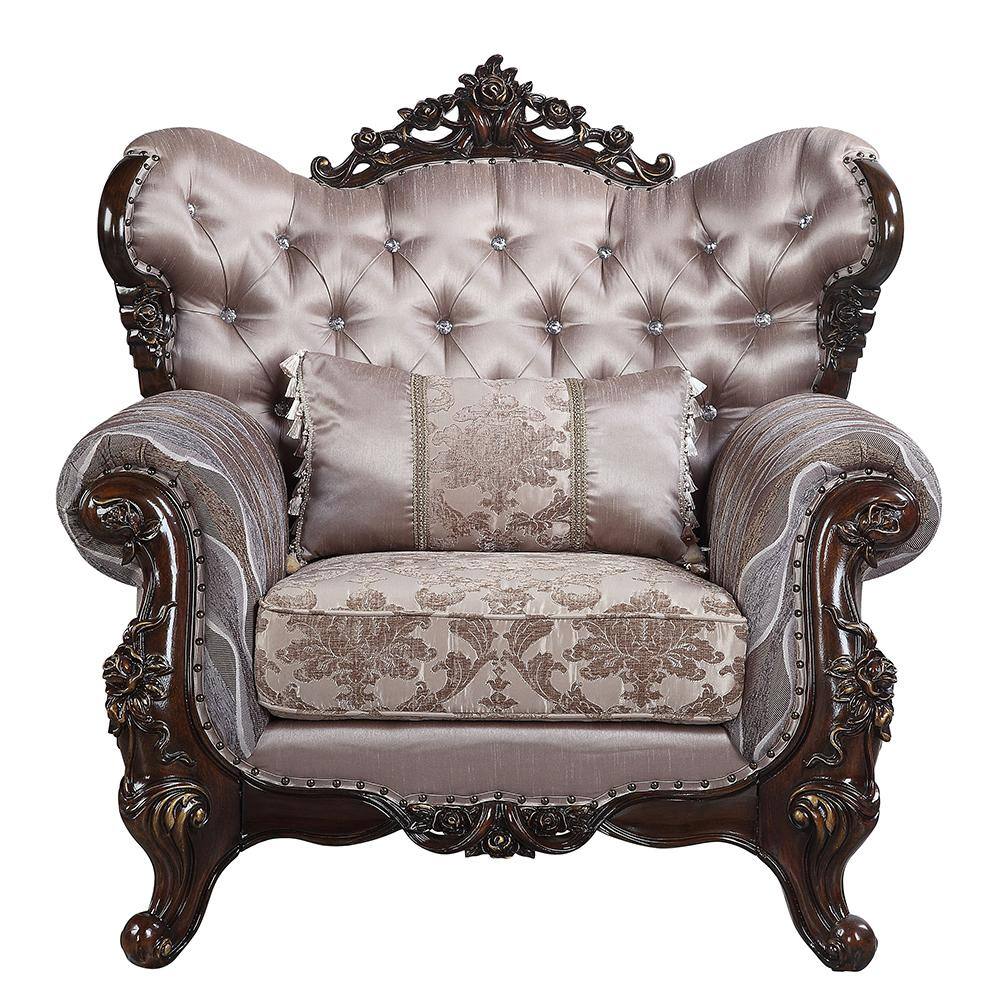 Benbek Taupe Faux Leather and Wood Accent Chair