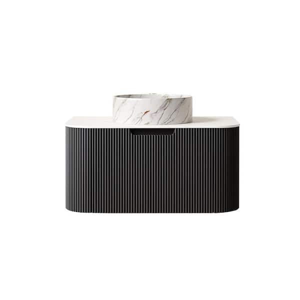 30 in. Wall-Mounted Black Bath Vanity with White Cultured Marble Top Assembled
