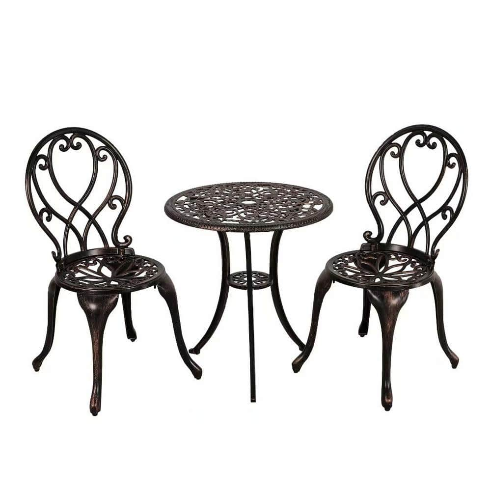 Freestyle Orange Casual Brown 3-Piece Cast Aluminum Round Outdoor ...