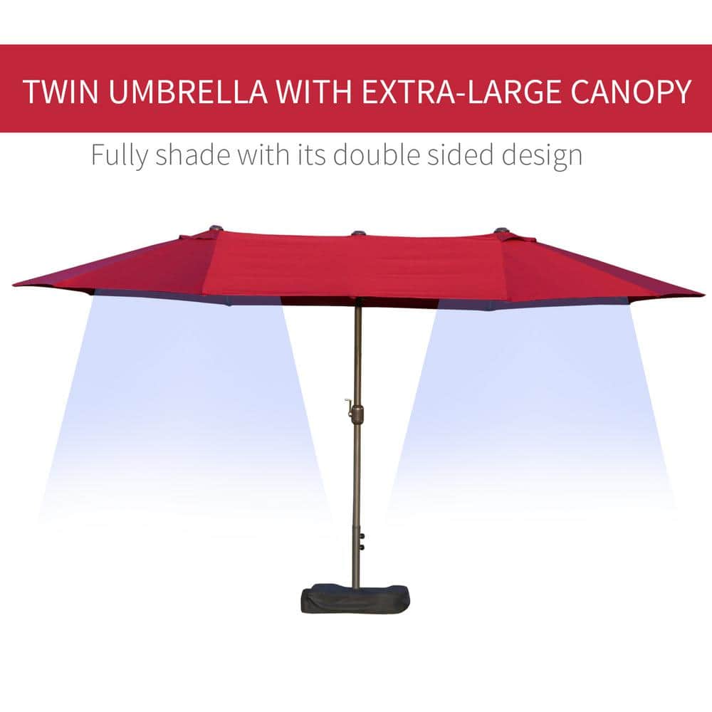 Wine Red Rectangular Steel Market Patio Umbrella with Stand