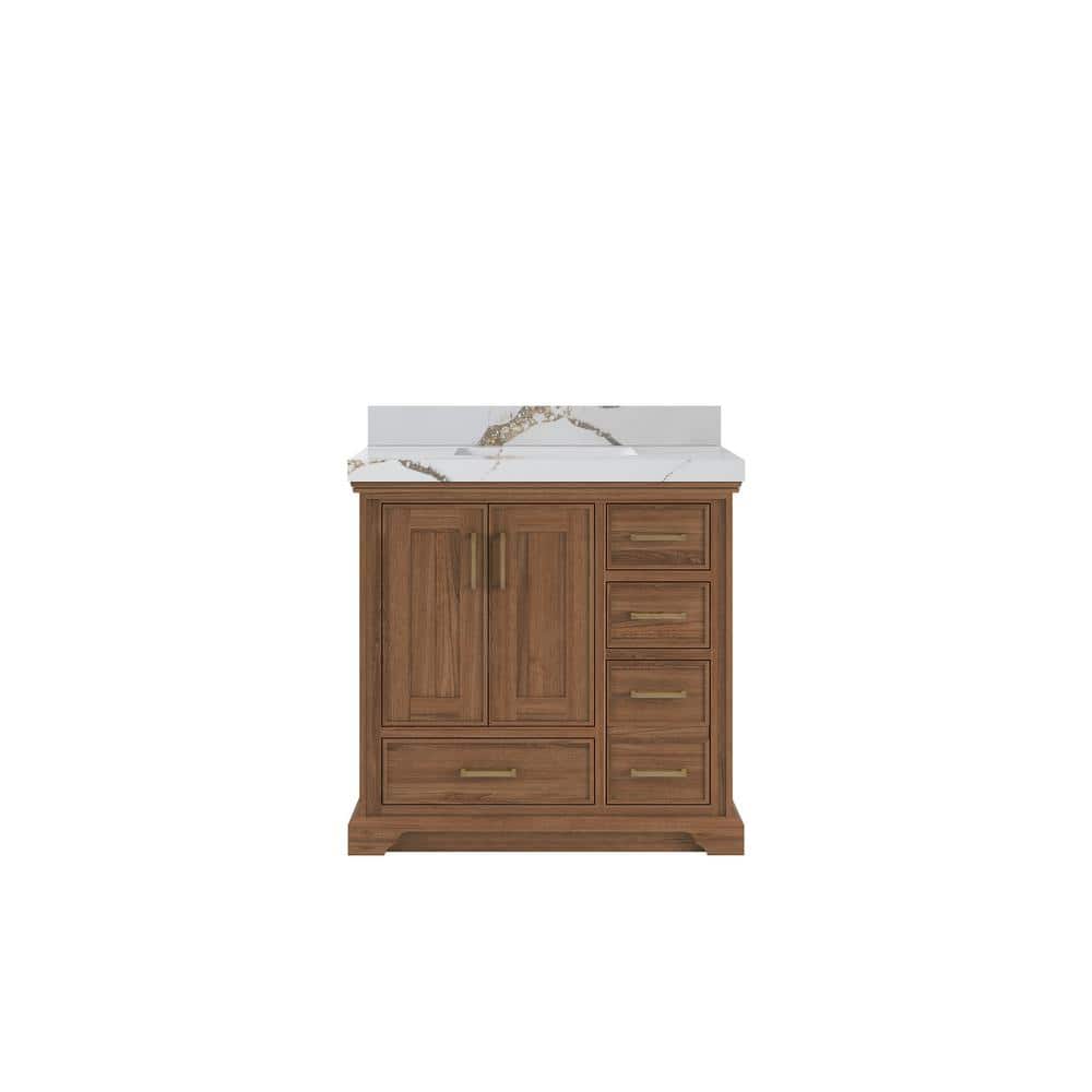 Charlotte Teak 36 in. W x 22 in. D x 36 in. H Center Sink Bath Vanity in Dark Natural with 2 in. Calcutta Gold Qt. Top price history on PriceWatchPro