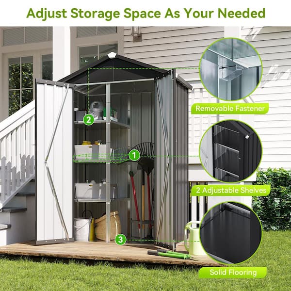4 ft. W x 2 ft. D Black Metal Shed with 2-Piece Shelves, Floor