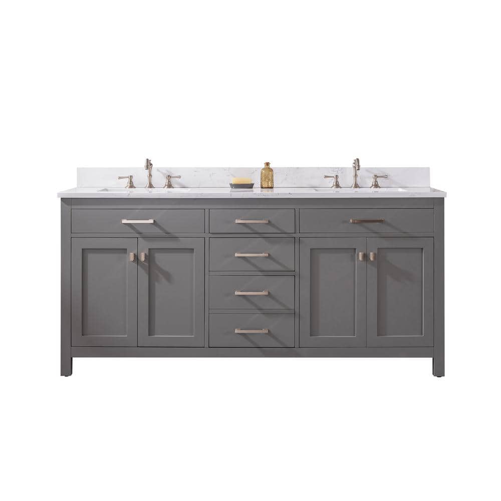 Jasper 72" Gray Double Bathroom Vanity with Carrara White Top