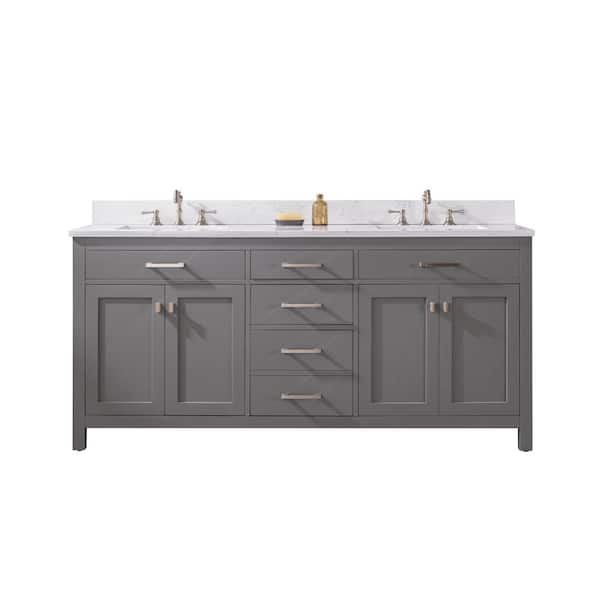 Jasper 72 in. W x 22 in. D Bath Vanity in Gray with Engineered Stone Vanity Top in Carrara White with White Sink