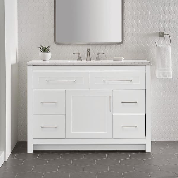Home Decorators Collection Clady 49 in. W x 19 in. D x 35 in. H Single Sink Freestanding Bath Vanity in White with Silver Ash Cultured Marble Top