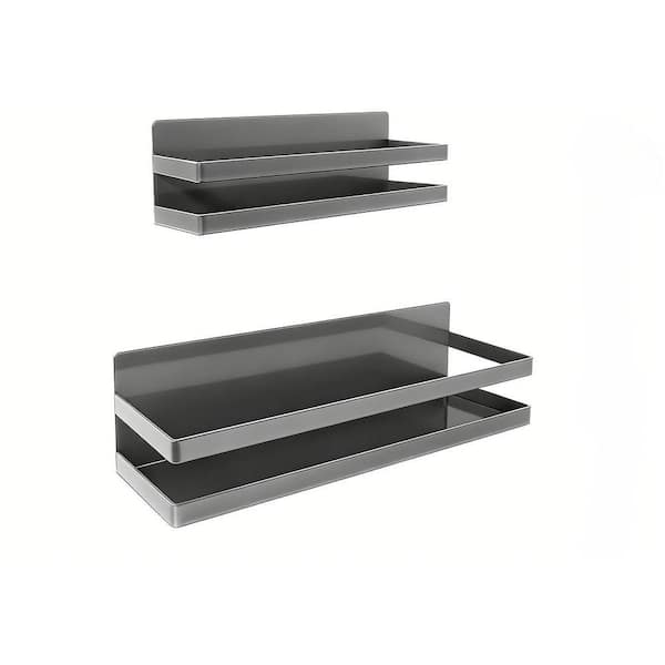 15.74 in. 2 Pack Magnetic Metal Spice Rack Floating Shelf in Gray with Border