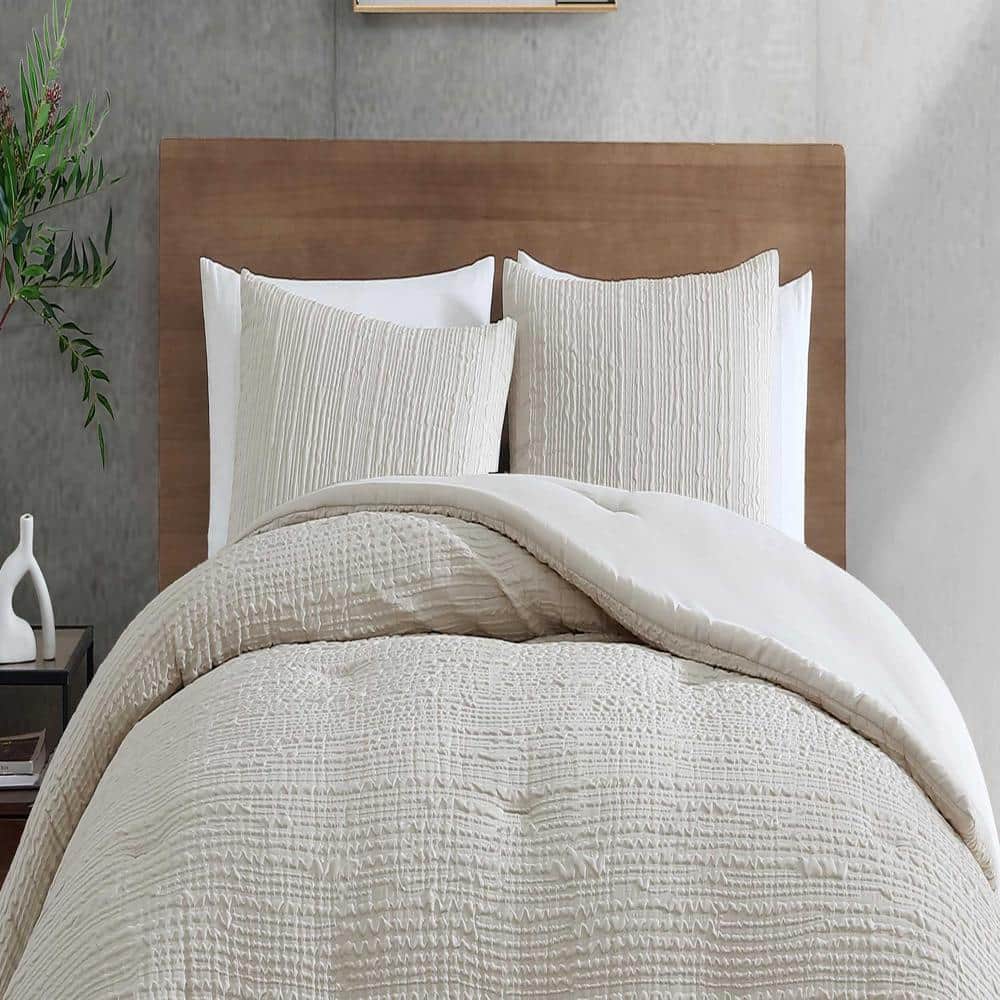 Serenity Waves Beige Twin Embossed Comforter Set